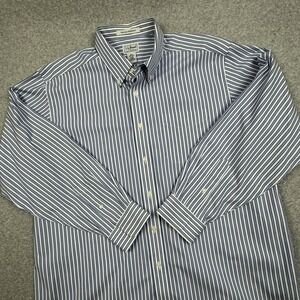 LL Bean Vertical Striped Button Down Shirt‎ Mens 17-34 Blue White Cotton 0GDN6